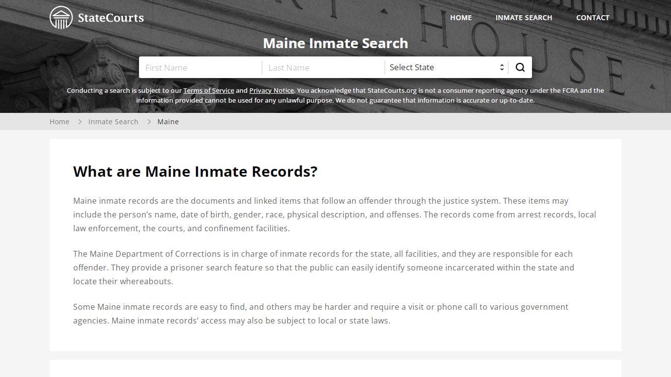 Maine Inmate Search, Prison and Jail Information - StateCourts